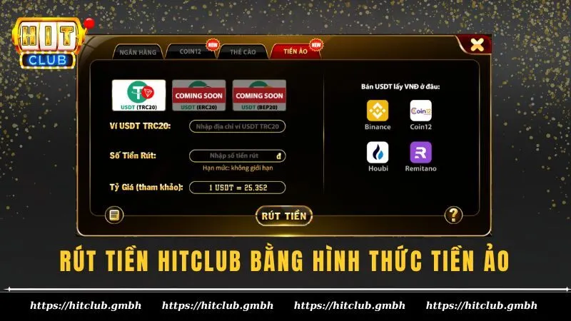 Rút tiền HITCLUB bằng hình thức tiền ảo