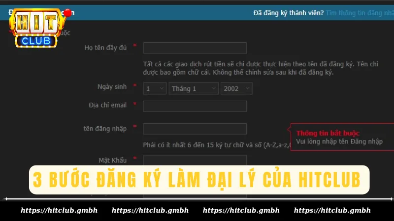 3 bước đăng ký làm đại lý của Hitclub 